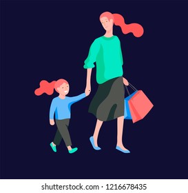 Vector people character. Mother and daughter spending time together