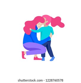 Vector people character. Mother and daughter spending time together. Colorful flat concept illustration.