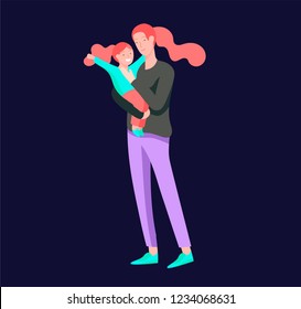 Vector people character. Mother and daughter spending time together. Colorful flat concept illustration.