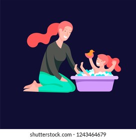 Vector people character. Mother and daughter spending time together. Colorful flat concept illustration.