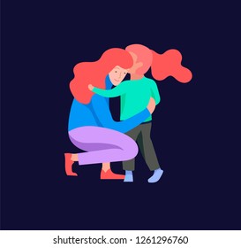 Vector people character. Mother and daughter spending time together. Colorful flat concept illustration.