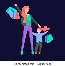 Vector people character. Mother and daughter spending time together. Colorful flat concept illustration.