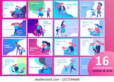 Vector people character. Mother and daughter spending time together, read a book and play, bathe the baby, walk and shopping. Colorful flat concept illustration.