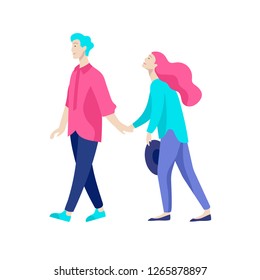 Vector people character walking on the street in autumn or winter clothes, friends and couples. Colorful Group of male and female flat cartoon characters