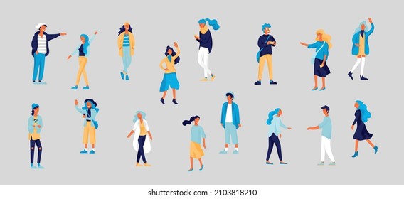 Vector people character walking on the street in autumn or winter clothes