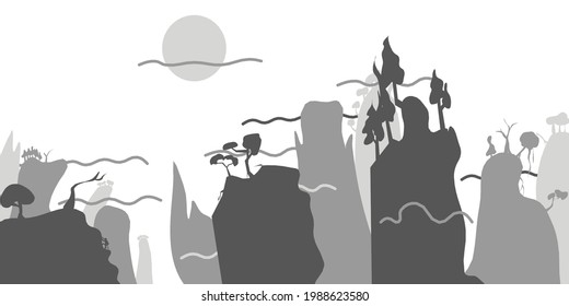 vector of people climbing cliffs, views of hills and trees in the form of a minimalist flat design with quality that can be adjusted at will