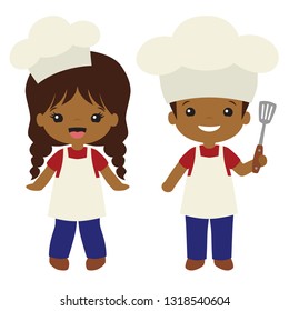 Vector People of Color Cookout Grill Cooks Boy and Girl Illustrations. Perfect for scrapbooking, kids, stationery, parties, clothing, and home decor projects.