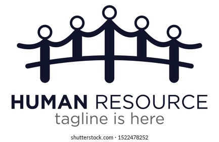 Vector people connect logo design template. Line human resources label with people icons. Creative team illustration background. Together community concept idea