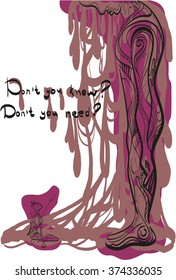 vector people. Couple of giant man and little girl-cat. Don't you know? Do not you need? Pink streaks on the white background Liquid viscous mass uncertainly in love request and doubts