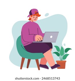 Vector of people doing office assignments, college assignments, playing games using laptops