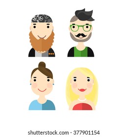 vector people face icon flat set man woman nationality biker hipster casual posh