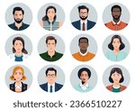 Vector people faces avatars collection - Set of illustrations with diverse people in various clothes and styles. Flat design in oval frame on white background
