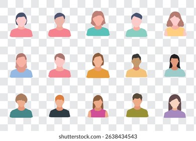 Vector people faces avatars and users collection - Set of illustrations with profile pictures of diverse people in various clothes and styles. Flat design in oval frame on white background