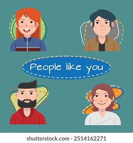 La gente de Vector se enfrenta a avatares, hombres y mujeres jóvenes de dibujos animados