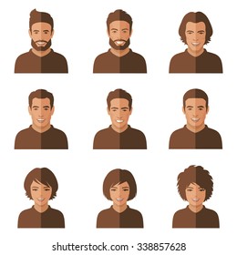 vector people faces. woman, man flat cartoon avatars