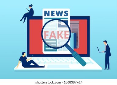 Vector Of People Fact Checking Fake News Published In Social Media 