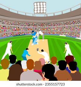 Vector of People or fans watching Cricket at stadium.