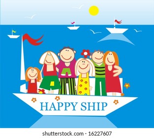vectores en un barco feliz