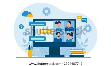 Vector of people having online conference call on desktop computer