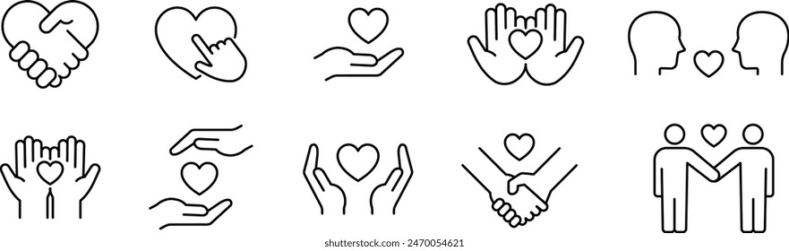 Vector People and Heart Line Art Icon Set