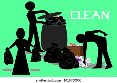 Vector of people helping to clean for cleanliness.