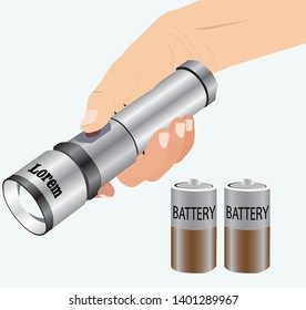 Vector Of People Holding A Flashlight Containing 2 Large Batteries