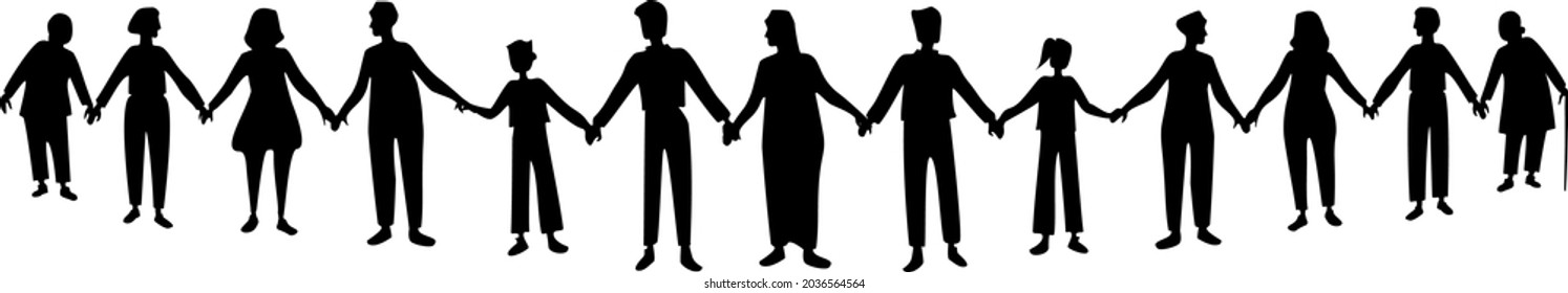 Vector People holding hands toghether silhouette, world day, equality, diversity