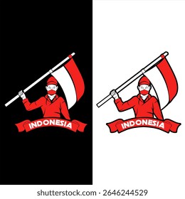 vector of people holding red and white flags on the independence day of the republic of Indonesia