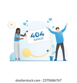 Vektorpersonen, die ein Zeichen mit Fehler 404 halten. Website, Website, Online-Anwendung nicht im Internet gefunden, nicht zugänglich, deaktiviert. Banner, Nachricht mit technischer Unterstützung, Entschuldigung für das Problem.