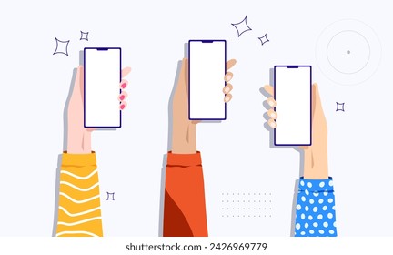 vector of people holding smartphones, hand raises smartphone. Lifting smartphones up. simple illustration of hand and smartphone. source of vector design materials for work and other needs