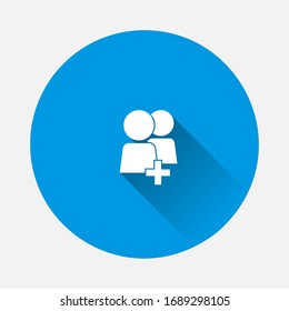 Vector people icon. People chat interaction symbol icon on blue background. Flat image with long shadow.