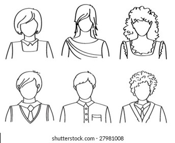 Set Avatars Stylized People Realistic Proportions 스톡 벡터(로열티 프리 ...