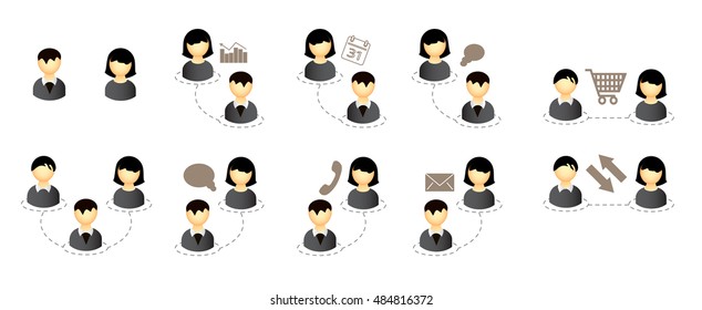 Vector people icon set isolated over white background.