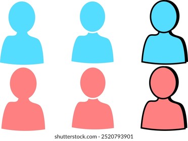 vector people icons, man and woman, color