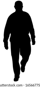 Vector people illustration. Black silhouette of walking man