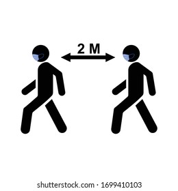 Vector of people. Vector illustration of people using masks when walking outside the house and keeping a distance of 2 meters to prevent viruses and bacteria from entering the body.
