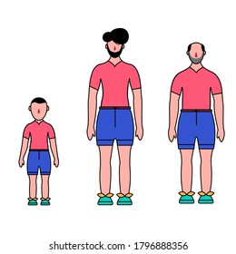 Vector people image. Characters illustration. Boy, guy and grandfather in shorts