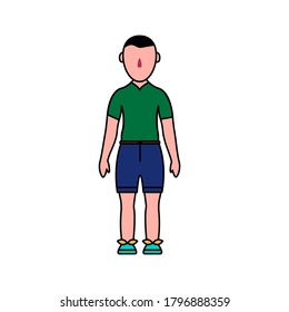 Imagen de vectores. Ilustración de caracteres. Niño en pantalones cortos