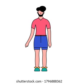 Imagen de vectores. Ilustración de caracteres. Hombre adulto en pantalones cortos