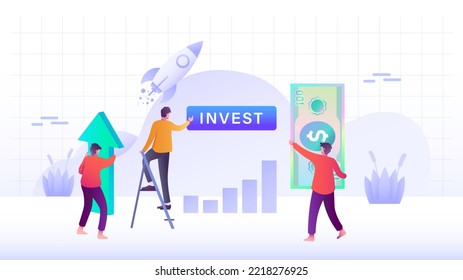 vector people invest. investment achievement. saving in digital bank