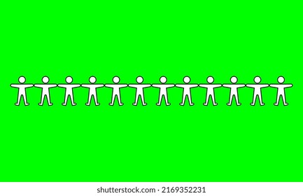 Vector de personas alineadas y sostenidas mostrando trabajo en equipo o cohesión. Con un fondo verde. Adecuado para elementos en presentaciones sociales comunitarias, trabajadores de oficina, y también para trabajos grupales