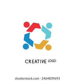 Equipo creativo del logotipo de la gente del Vector, concepto colorido del diseño del trabajo, icono de la conexión de la gente, logotipo de la red del negocio, infografía sobre las redes sociales y la comunicación, símbolo abstracto de la gente conectada.