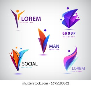 Conjunto de logos de vectores, humanos, familiares, iconos de grupos sociales. 