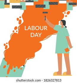 Vector People make repairs with tools when the entire world staying at home. Labour day. Paint tools for interior. Brush, roller for drawing