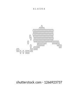 Vector People Map of Alaska, US State. Stylized Silhouette, People Crowd in the Shape of a Map of Alaska. Alaska Population. Illustration Isolated on White Background.