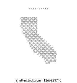 Vector People Map of California, US State. Stylized Silhouette, People Crowd in the Shape of a Map of California. California Population. Illustration Isolated on White Background.