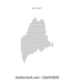 Vector People Map of Maine, US State. Stylized Silhouette, People Crowd in the Shape of a Map of Maine. Maine Population. Illustration Isolated on White Background.