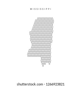 Vector People Map of Mississippi, US State. Stylized Silhouette, People Crowd in the Shape of a Map of Mississippi. Mississippi Population. Illustration Isolated on White Background.