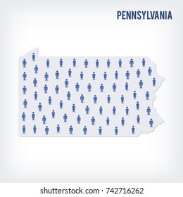 Vector people map of of State of Pennsylvania. The concept of population. Can be used for presentations, advertising, infographics and the visualization of the statistics.