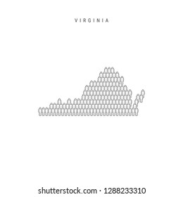 Vector People Map of Virginia, US State. Stylized Silhouette, People Crowd in the Shape of a Map of Virginia. Virginia Population. Illustration Isolated on White Background.